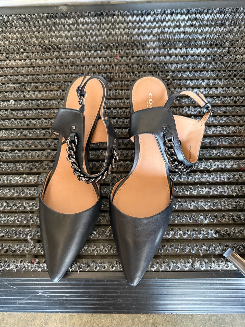 Coach Black Leather Pointed Slingback Flats with Chain Strap ( No shoes box)